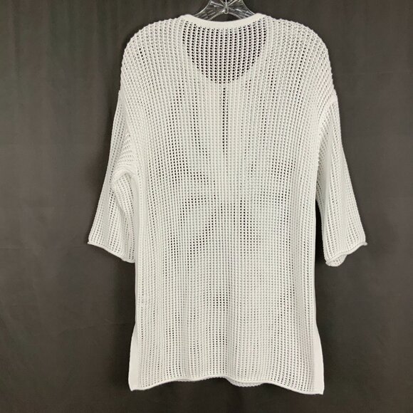 Theory White Open Knit Crochet Tunic Top Cover Up Cotton Blend Sz M - Picture 7 of 16